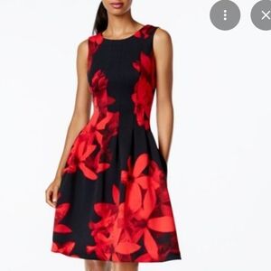 Calvin Klein Red and Black Floral Dress Side Pockets